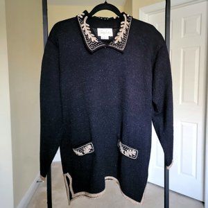 Jocelyn Smith Chic Pearls & Gold Detail Black Sweater Size L
